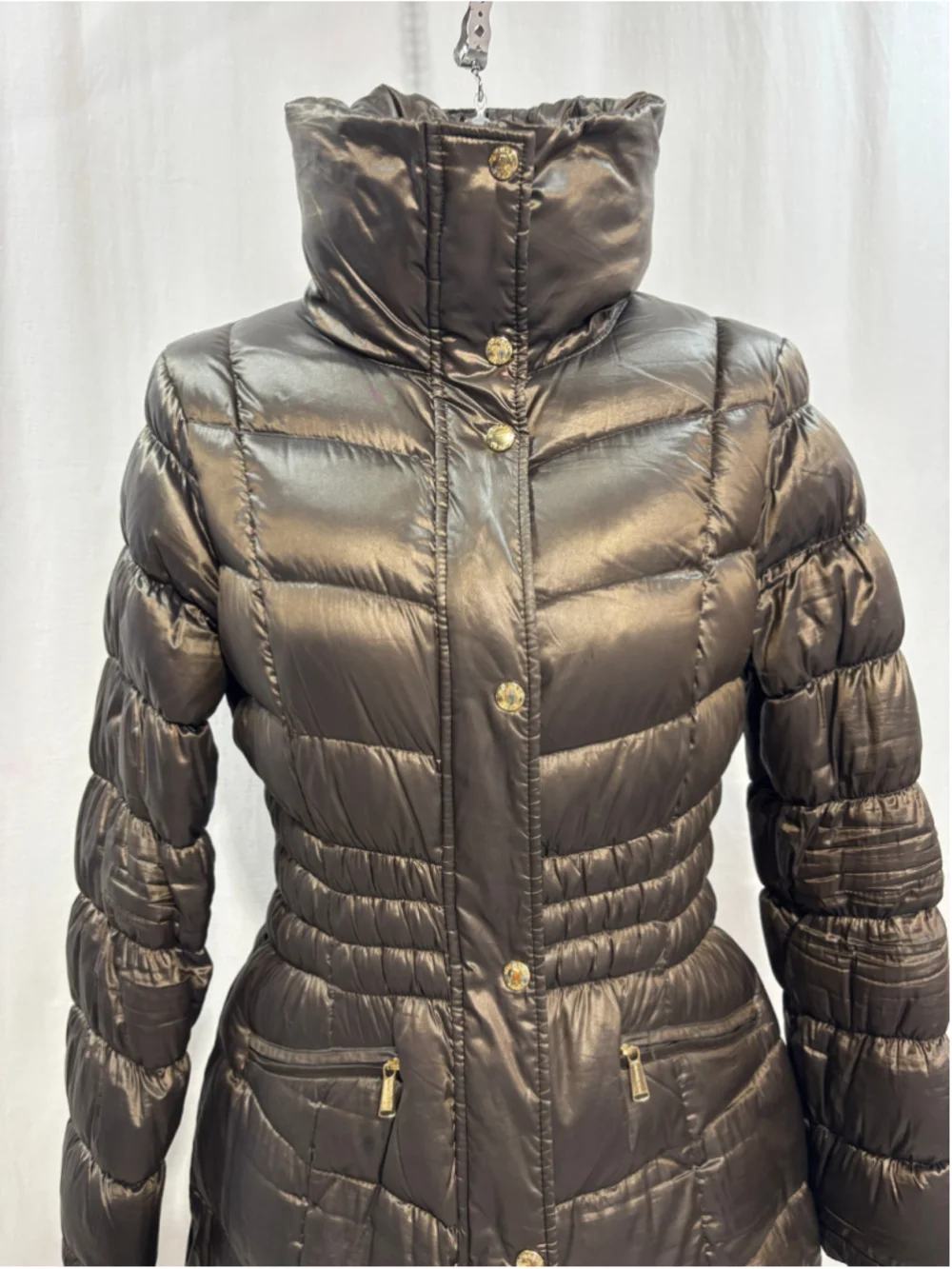 Women's Michael Kors Packable Puffer Jacket Brown Bronze Gold Hardware Large